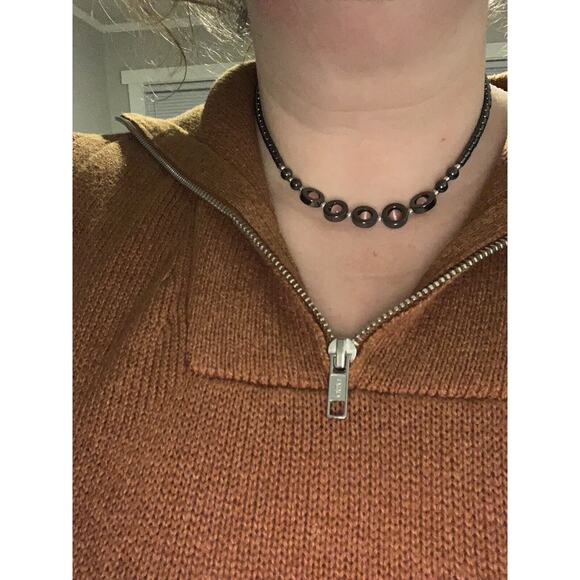 Hematite Pink Cat’s Eye Beaded Necklace 19” Swivel Beads Pre Owned Metal Glass - Picture 5 of 7